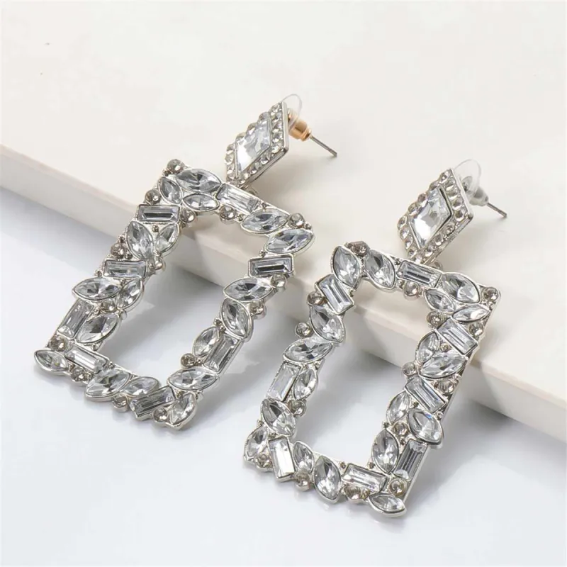 White Crystal & Cubic Zirconia Open Rectangle Drop Earrings made by Zulily