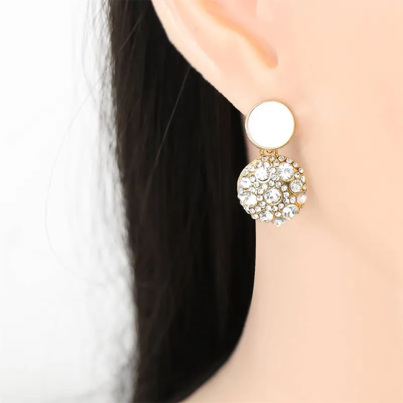 White Enamel & Cubic Zirconia Goldtone Round Drop Earring made by Zulily