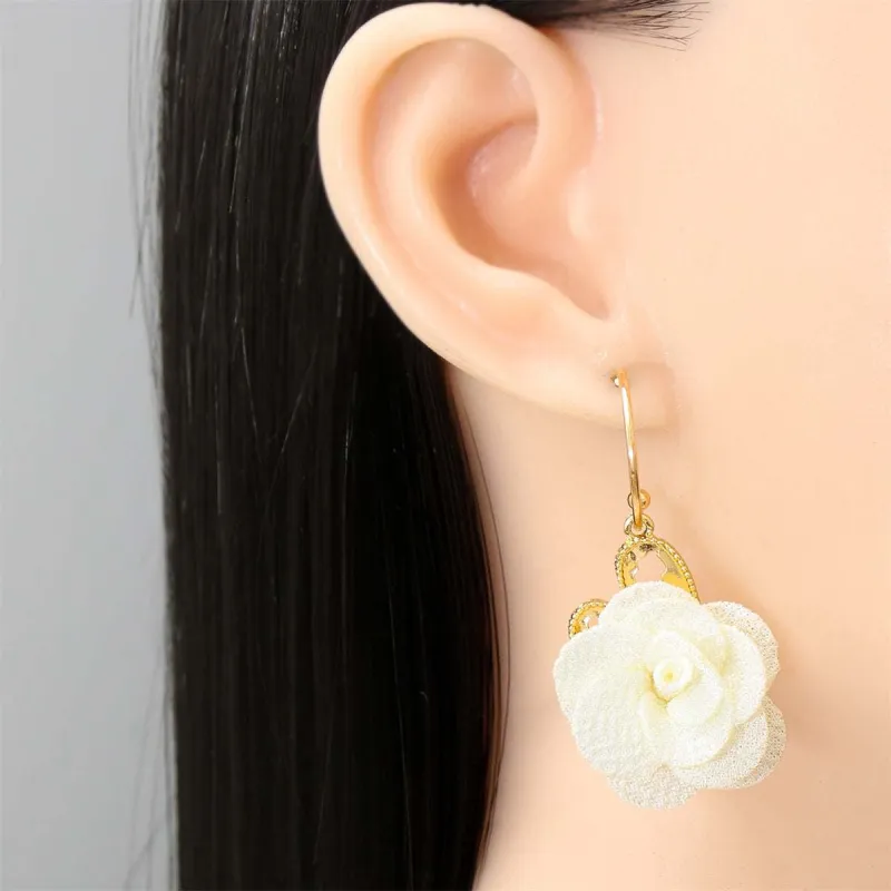 White Lace & Goldtone Heart Flower Drop Earrings made by Zulily
