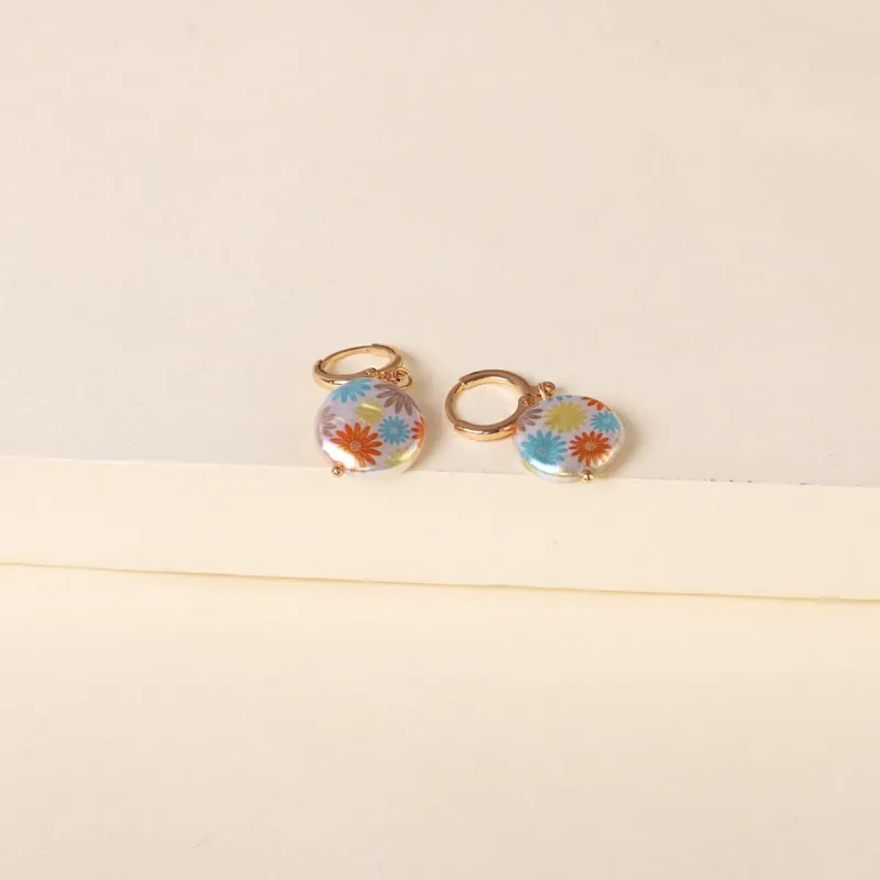 White Floral Pearl & Goldtone Round Drop Earrings made by Zulily