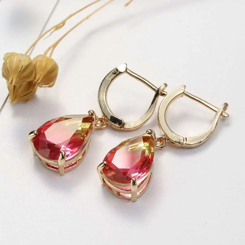 Yellow & Red Crystal Teardrop Leverback Earrings made by Zulily