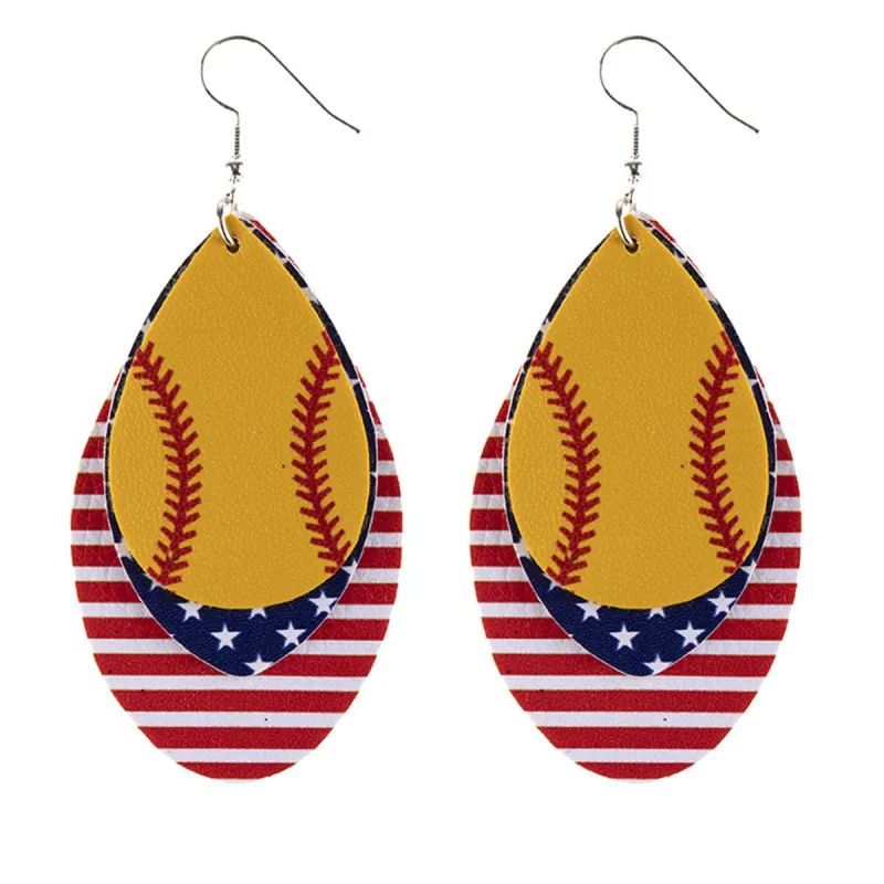 Yellow & Red Polystyrene Patriotic Baseball Triple Drop Earrings made by Zulily