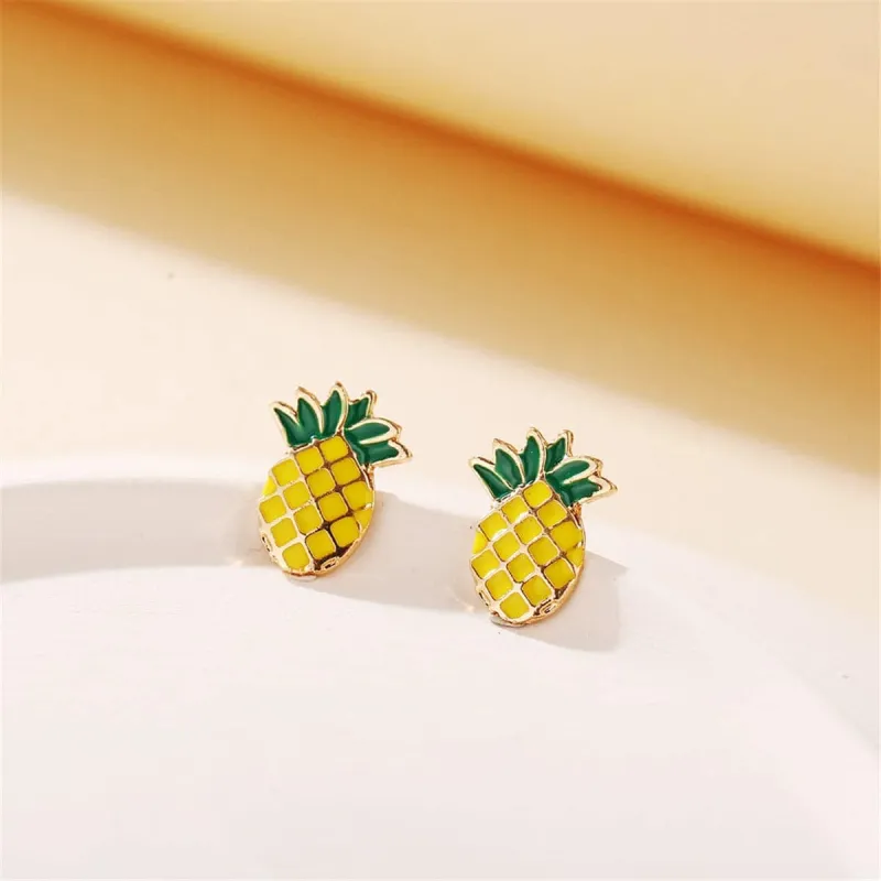 Yellow & Green Enamel Pineapple Stud Earrings made by Zulily