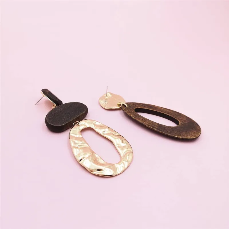 Wood & Goldtone Geometric Mismatched Drop Earrings made by Zulily