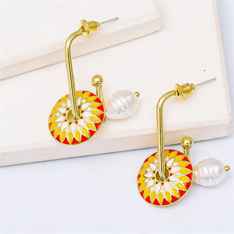 Yellow Enamel & Pearl Goldtone Lotus Drop Earrings made by Zulily