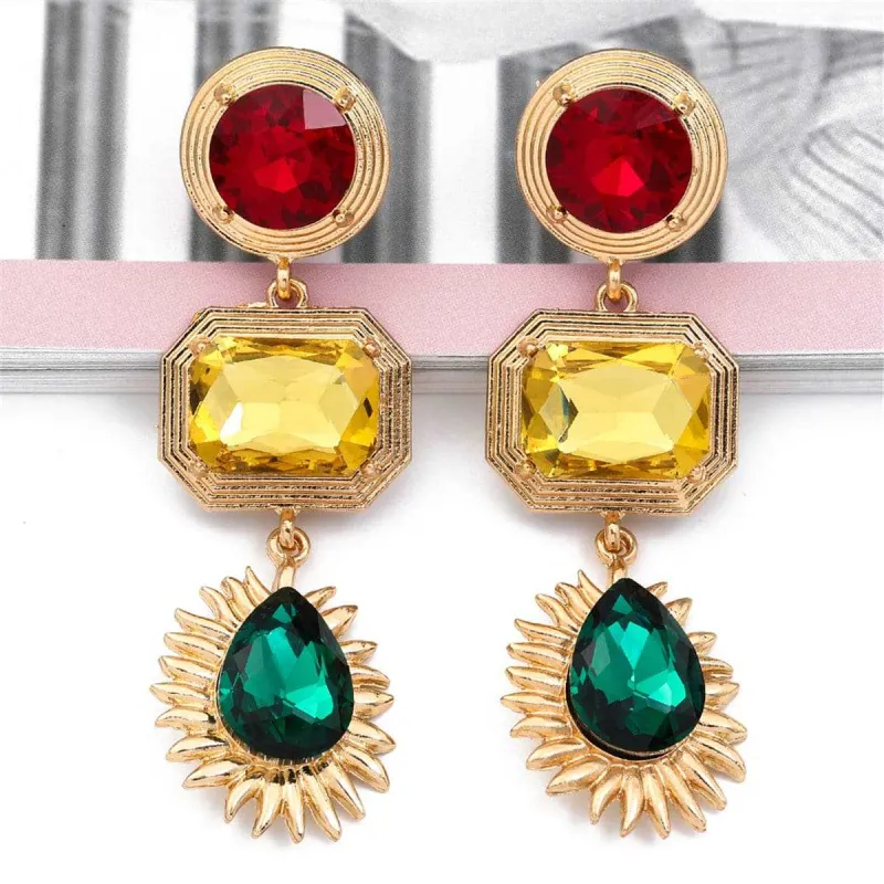 Yellow Crystal & Goldtone Geometric Drop Earrings made by Zulily