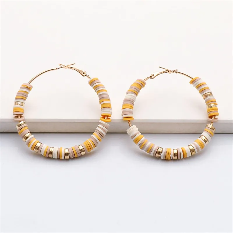 Yellow Polymer Clay & Goldtone Clay Beads Hoop Earrings made by Zulily