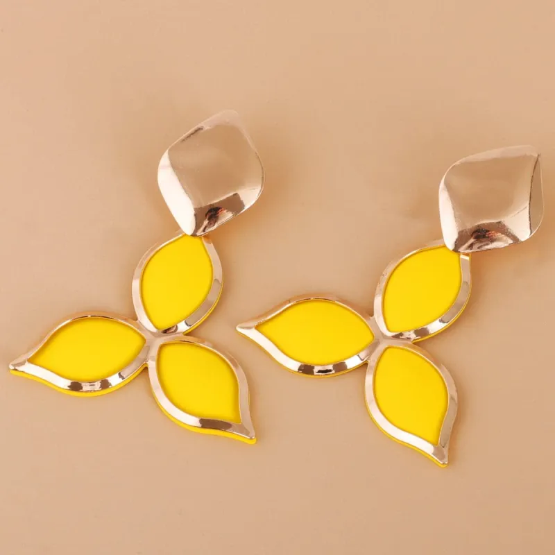 Yellow Enamel & Goldtone Flower Drop Earrings made by Zulily