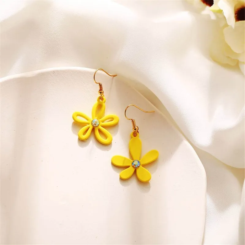 Yellow Acrylic & Cubic Zirconia Goldtone Flower Drop Earrings made by Zulily