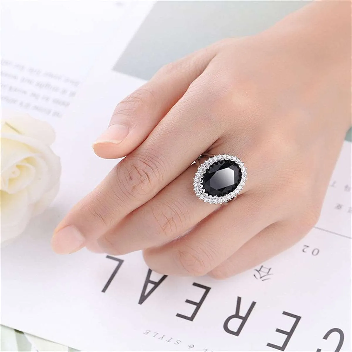 Black Crystal & Cubic Zirconia Oval Ring sold by Zulily