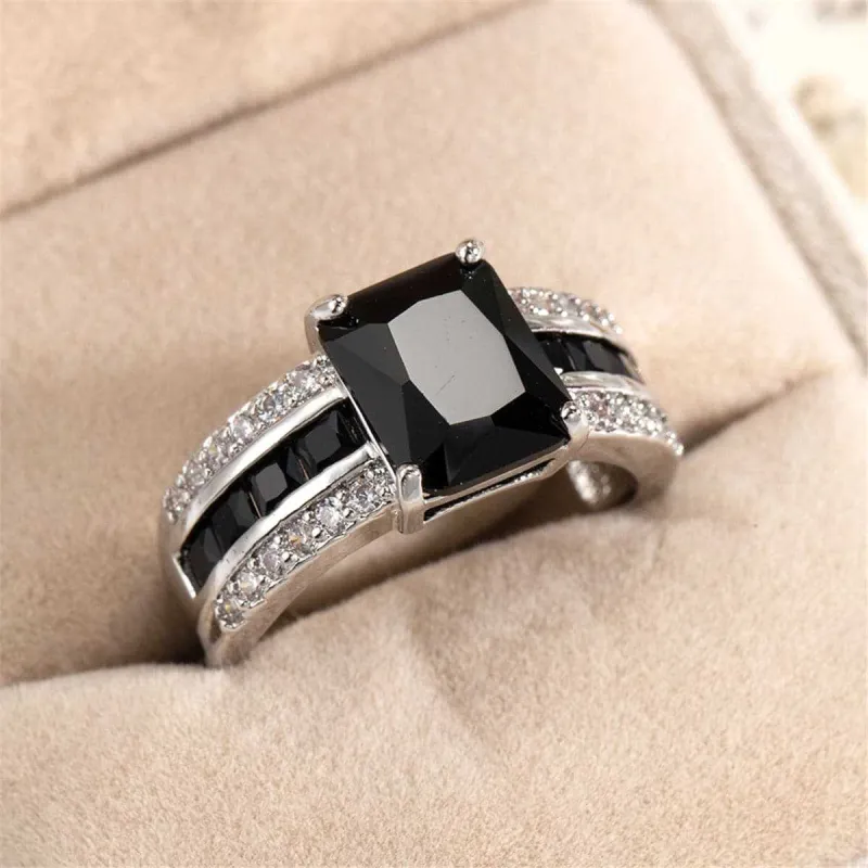 Black Crystal & Silvertone Rectangle Ring made by Zulily