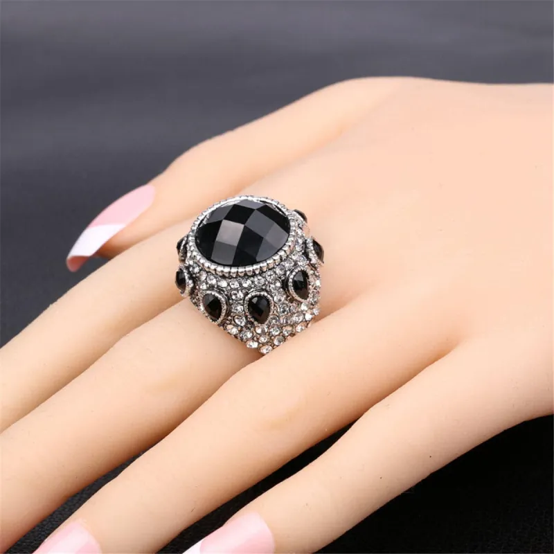 Black Crystal & Cubic Zirconia Silvertone Pear Ring made by Zulily