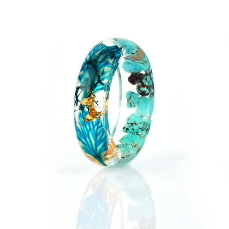 Aqua & Blue Dried Flower Stone Band Ring made by Zulily