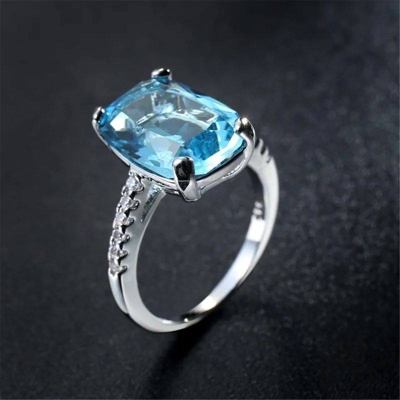 Blue Crystal & Silvertone Radiant-Cut Ring made by Zulily