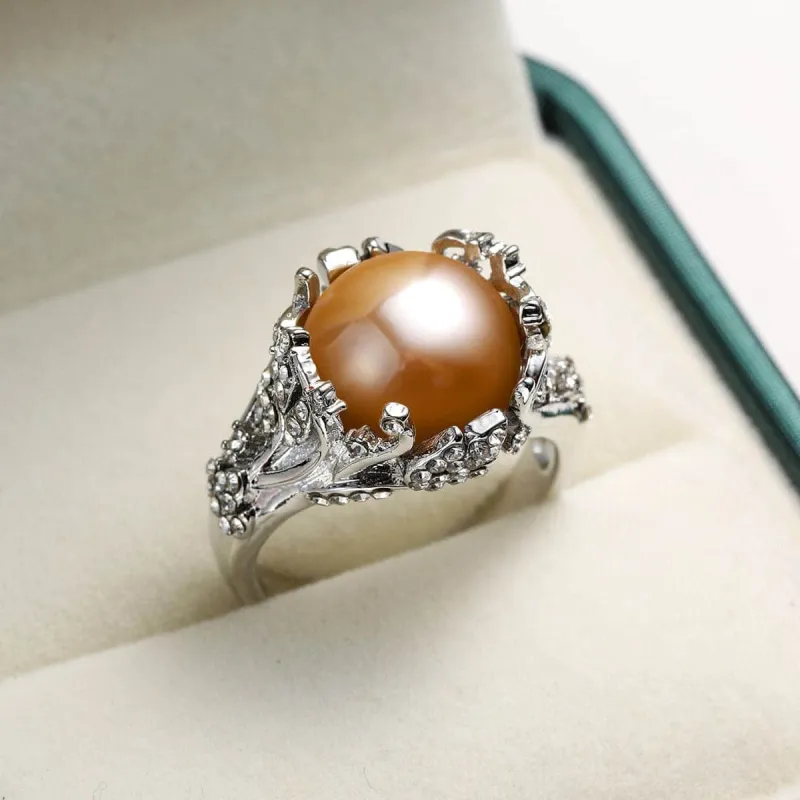 Champagne Pearl & Cubic Zirconia Silvertone Floral Botany Ring made by Zulily