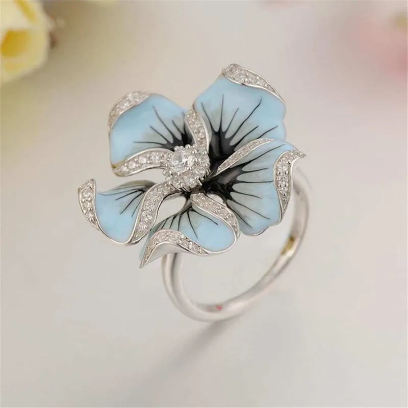 Blue Cubic Zirconia & Silvertone Flower Ring made by Zulily