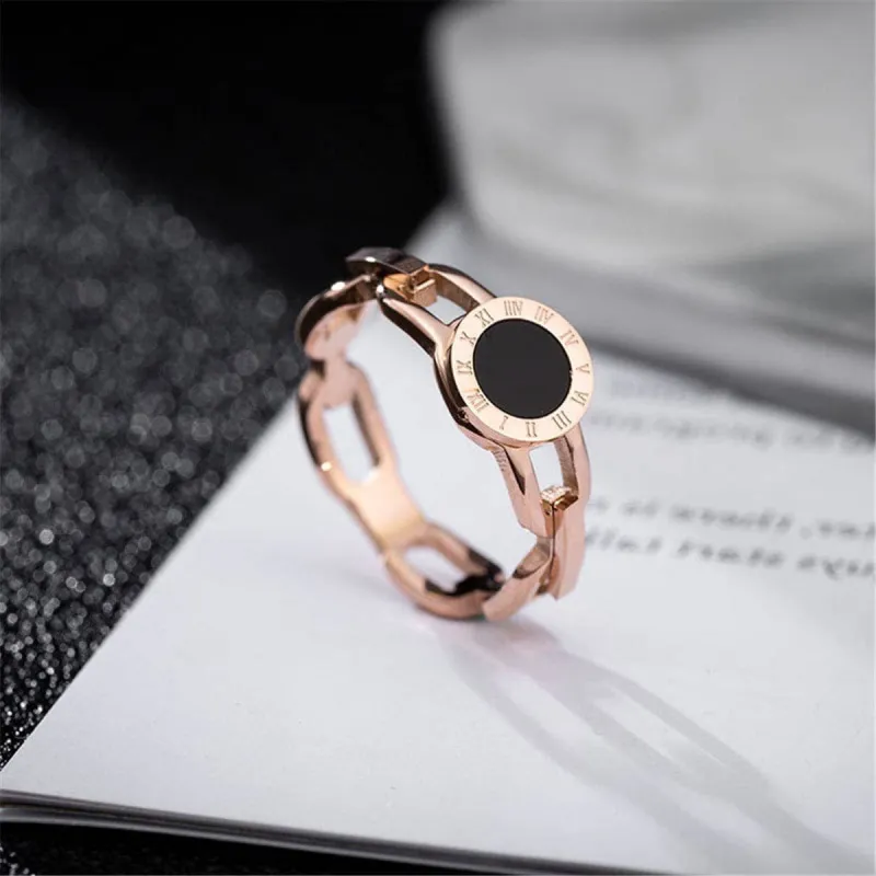 Black Shell & Rose Goldtone Link Roman Numeral Ring made by Zulily