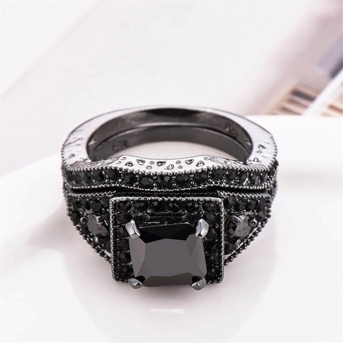 Black Crystal & Cubic Zirconia Ring Set sold by Zulily