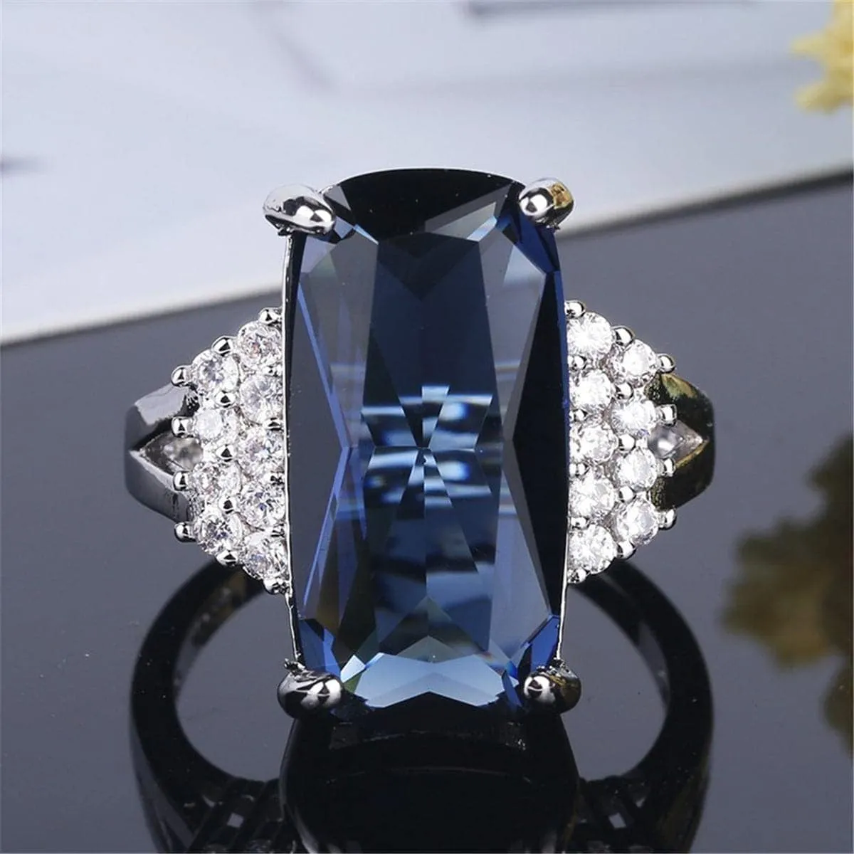 Blue & White Crystal Baguette-Cut Cocktail Ring sold by Zulily product image thumbnail 3