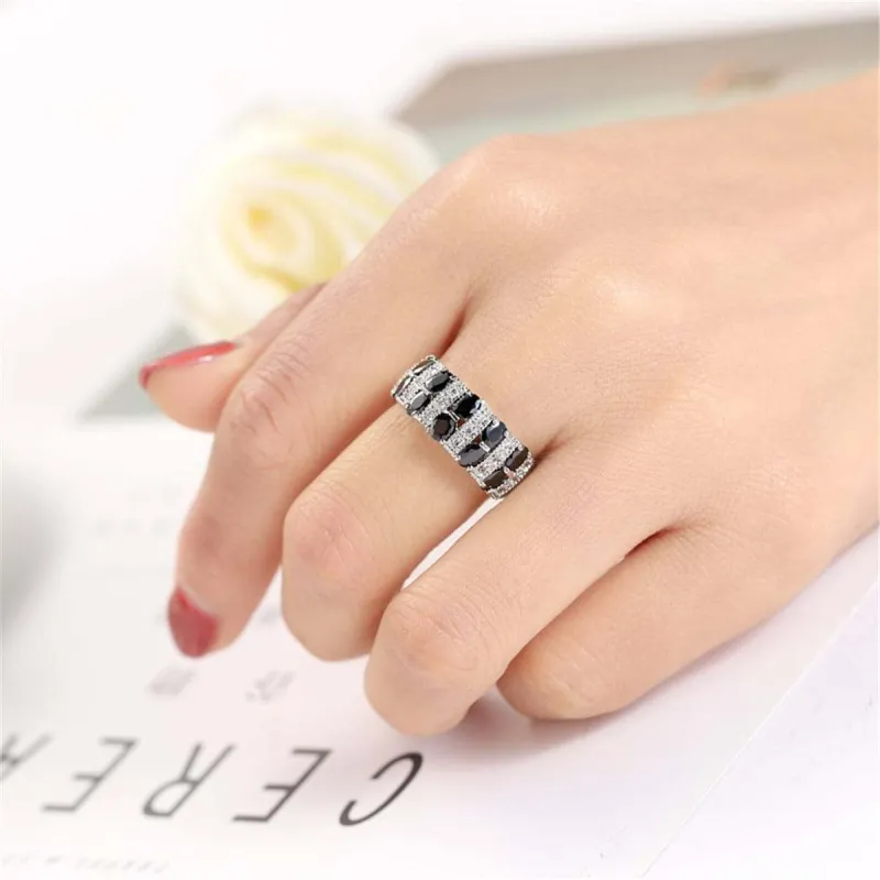 Black Crystal & Silvertone Invisible Ring made by Zulily