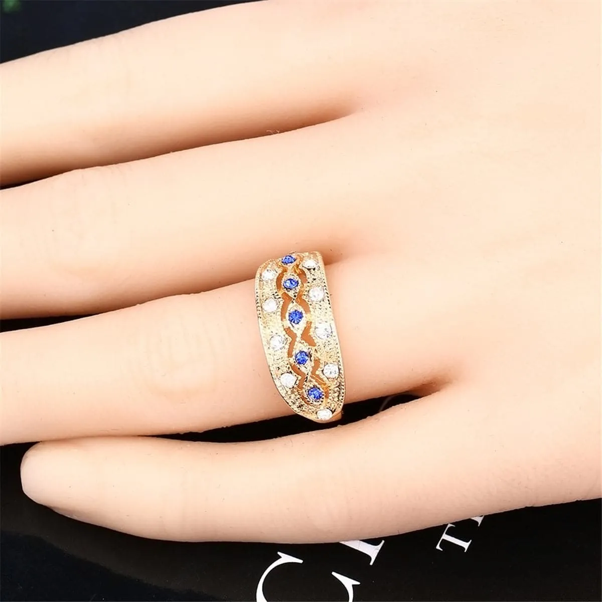 Blue & Goldtone Embossed Ring sold by Zulily product image thumbnail 2