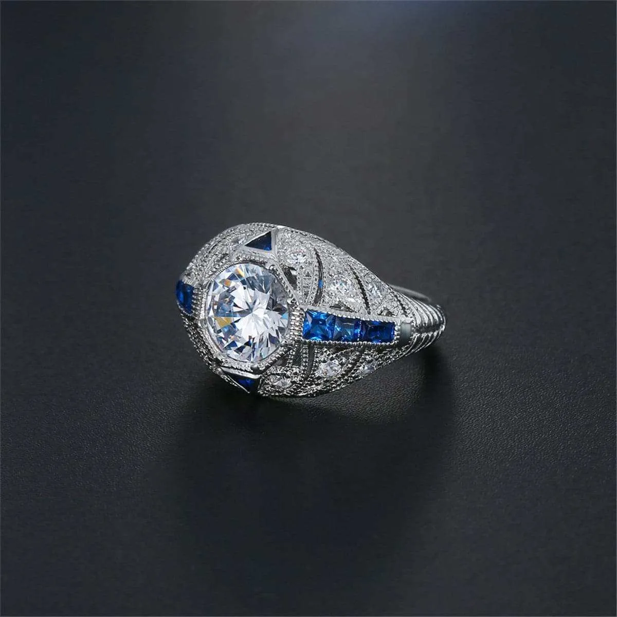 Blue & White Crystal Milgrain-Edge Ring sold by Zulily product image thumbnail 2