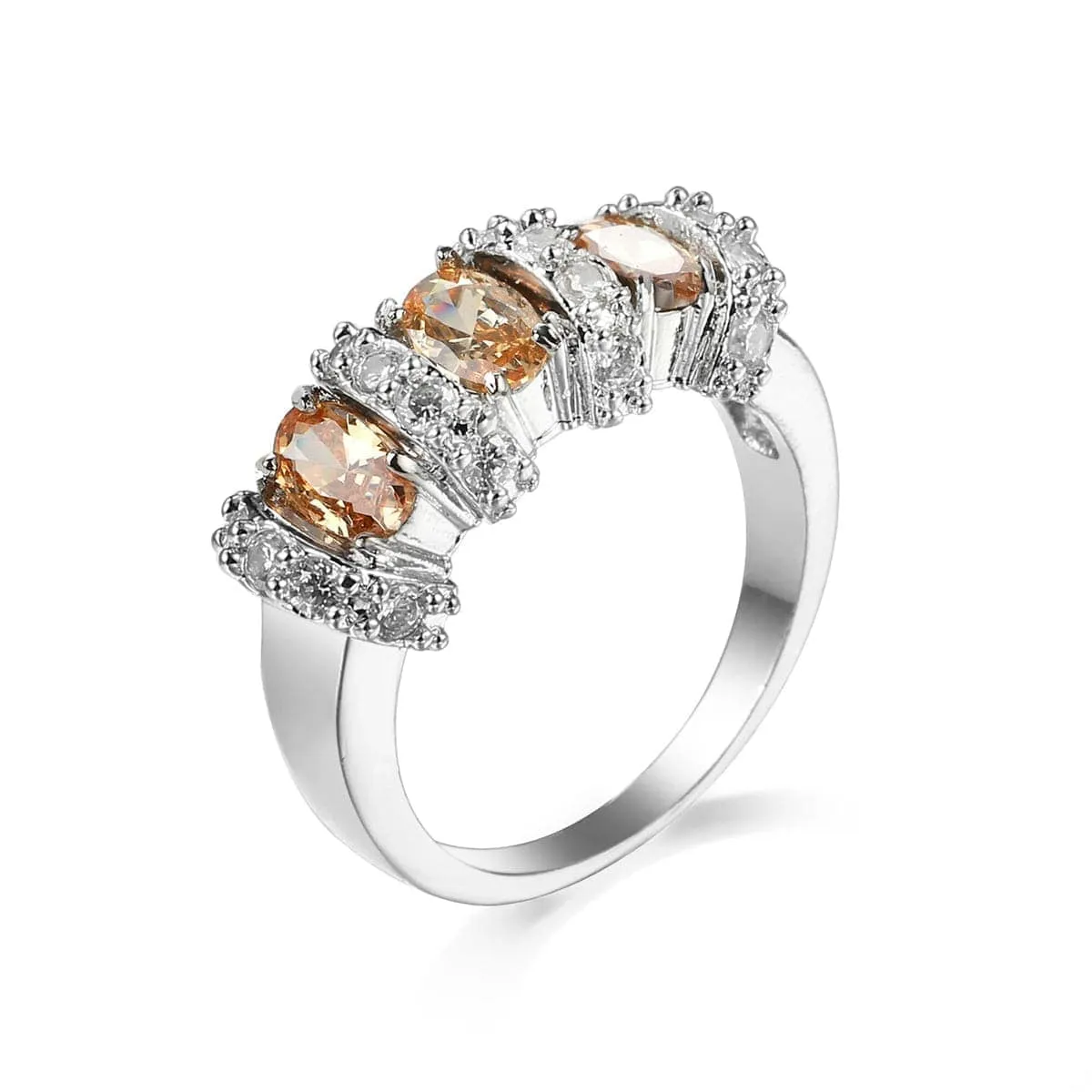 Champagne Cubic Zirconia & Silvertone Triple Oval Ring sold by Zulily
