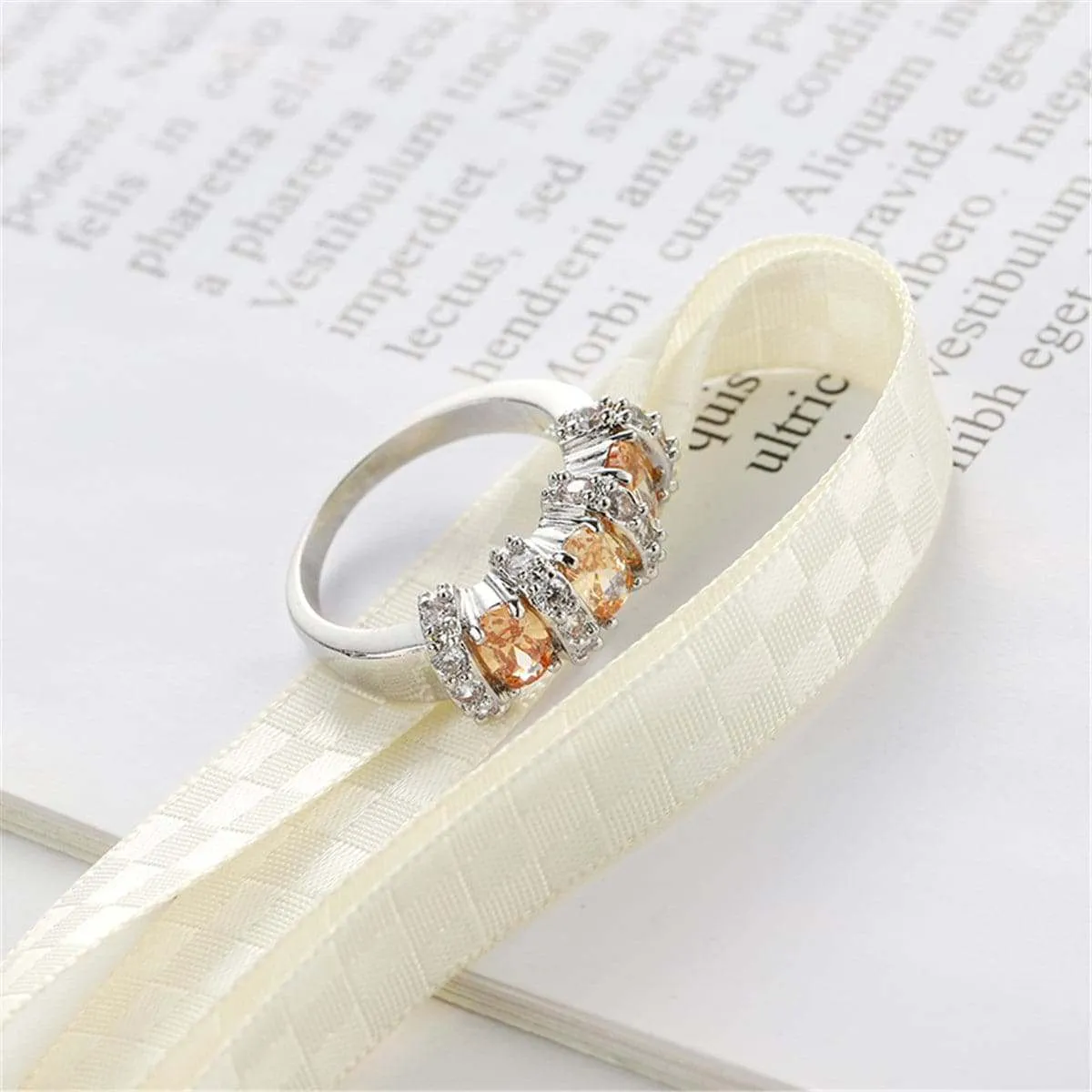 Champagne Cubic Zirconia & Silvertone Triple Oval Ring sold by Zulily product image thumbnail 2
