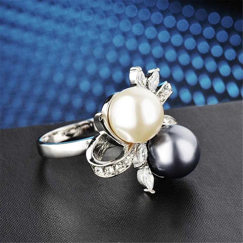 Black Pearl & Cubic Zirconia Silvertone Botany Ring made by Zulily