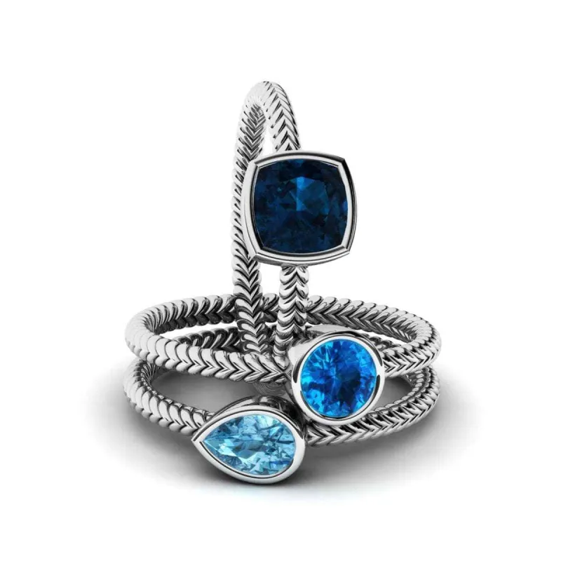 Blue Crystal & Silvertone Braided Ring - Set Of Three made by Zulily