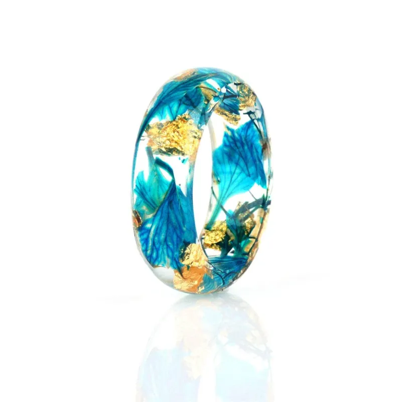 Aqua & Golden Dried Flower Band Ring made by Zulily