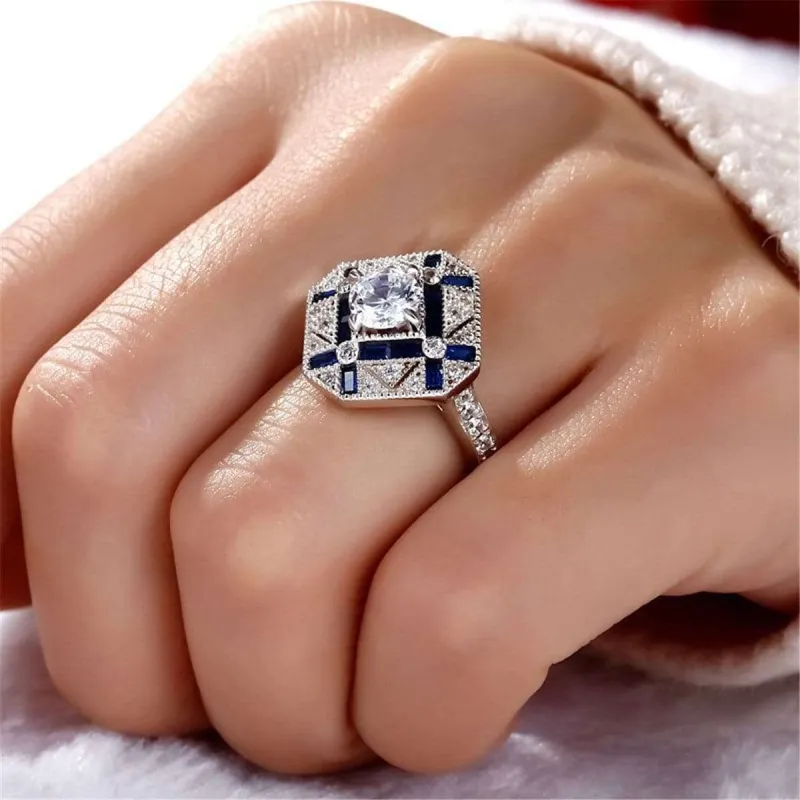 Blue Crystal & Cubic Zirconia Silvertone Shield Ring made by Zulily