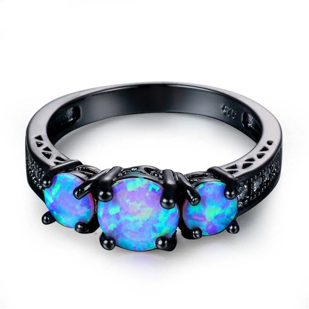 Blue Opal & Black-Plated Tri-Stone Ring sold by Zulily
