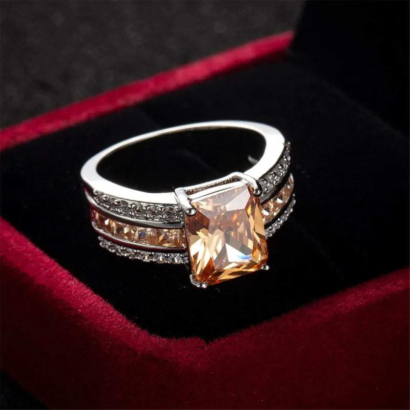 Champagne Cubic Zirconia & Crystal Three-Row Radiant-Cut Ring made by Zulily