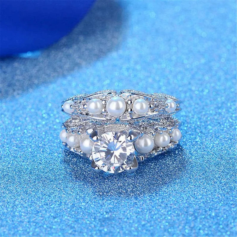 Crystal & Pearl Silvertone Botany Ring Set made by Zulily