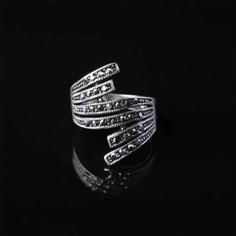 Black Cubic Zirconia Wing Band Ring made by Zulily