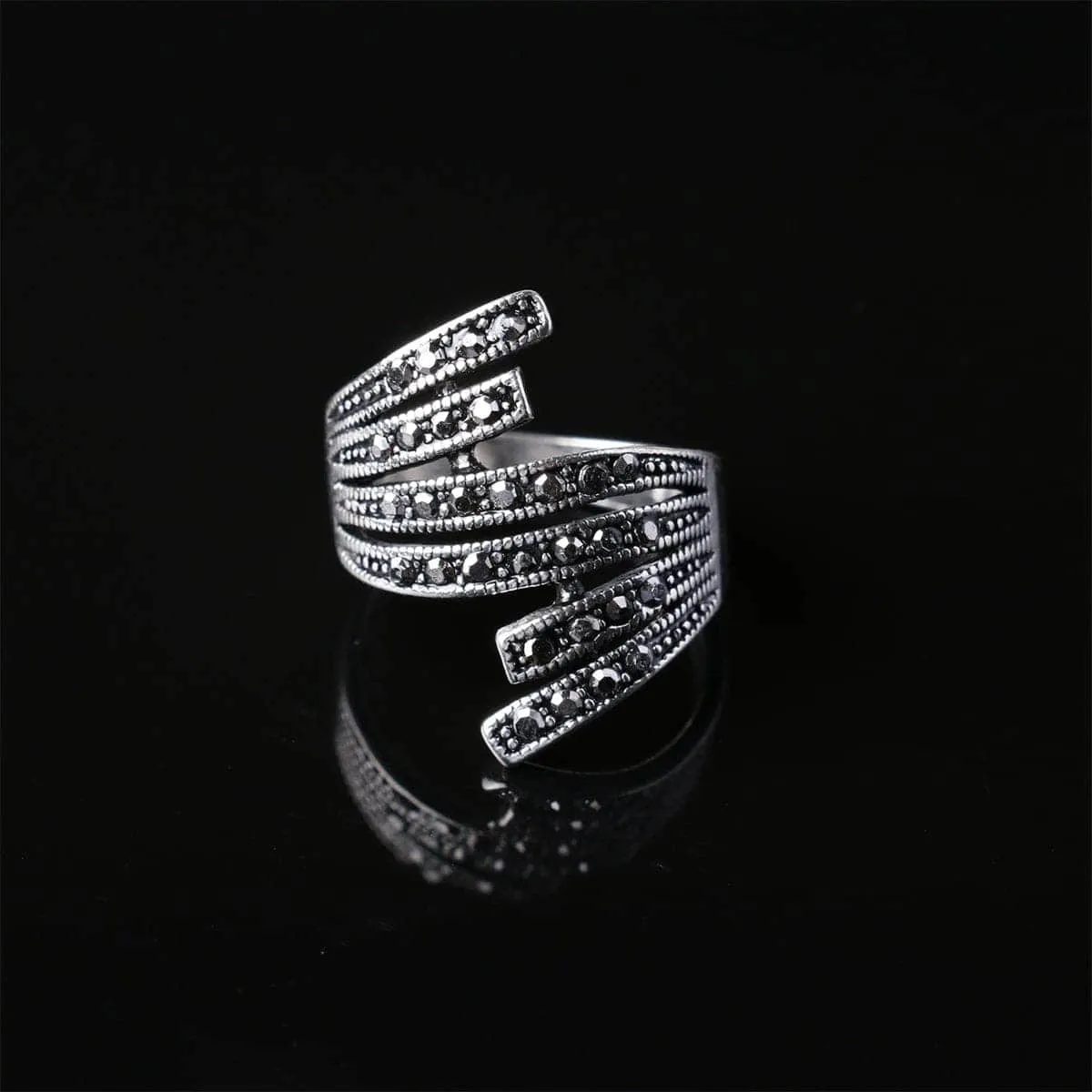 Black Cubic Zirconia Wing Band Ring sold by Zulily