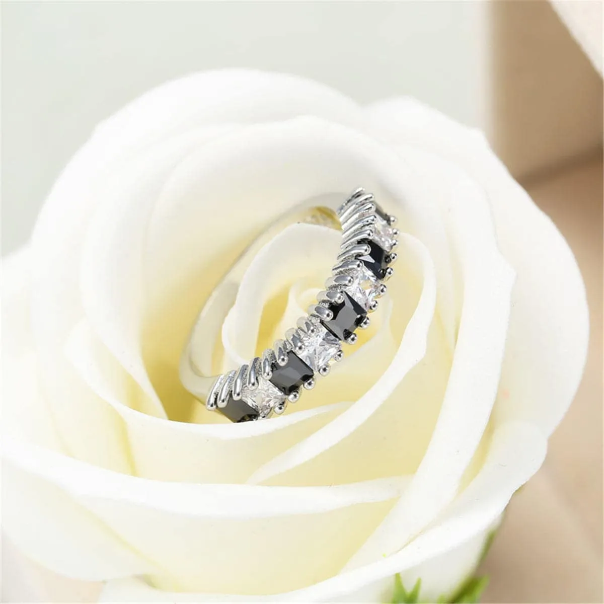 Black Crystal Princess-Cut Line Ring sold by Zulily