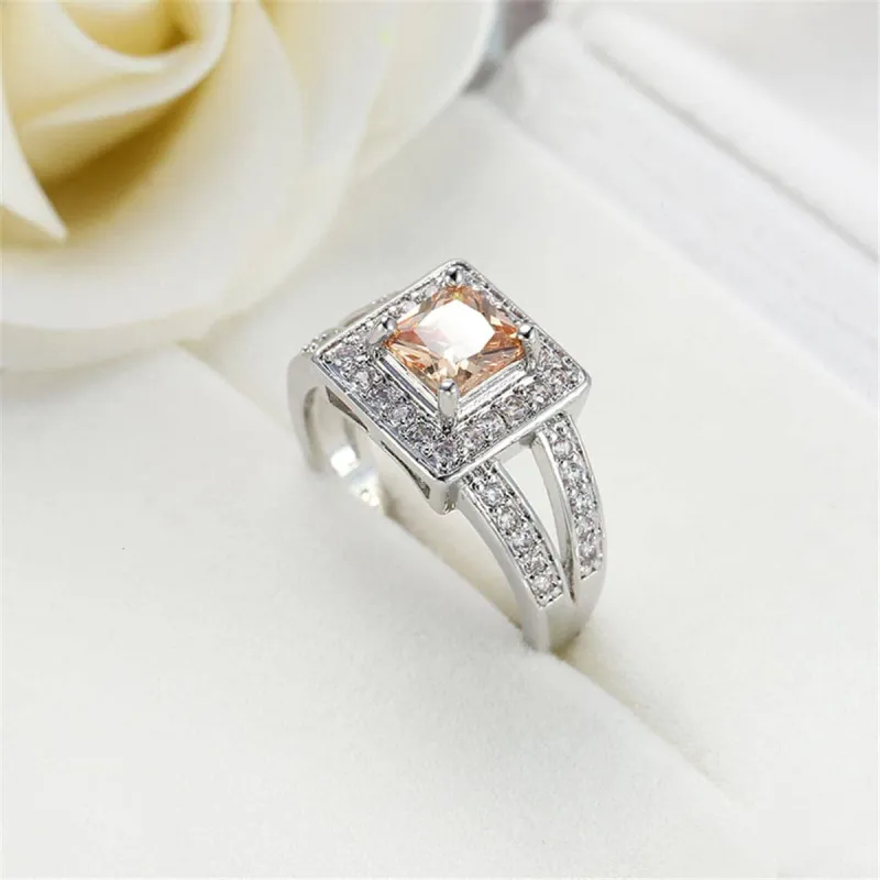 Champagne Crystal & Silvertone Square Hola Ring made by Zulily