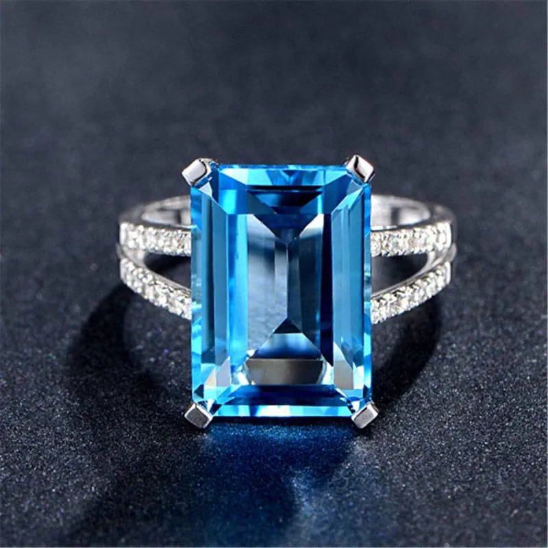 Blue & White Crystal Split-Gallery Emerald-Cut Ring made by Zulily
