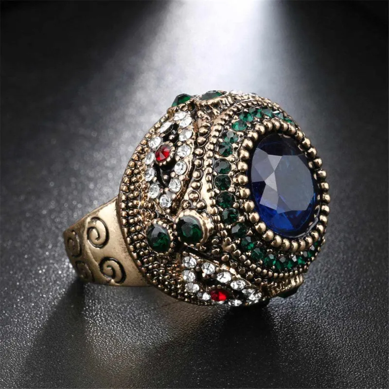Blue Cubic Zirconia & Goldtone Round Ring made by Zulily