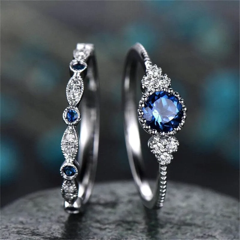Blue Crystal & Cubic Zirconia Bezel Ring Set made by Zulily