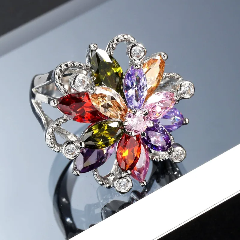 Colorful Crystal & Cubic Zirconia Flower Marquise-Cut Ring made by Zulily