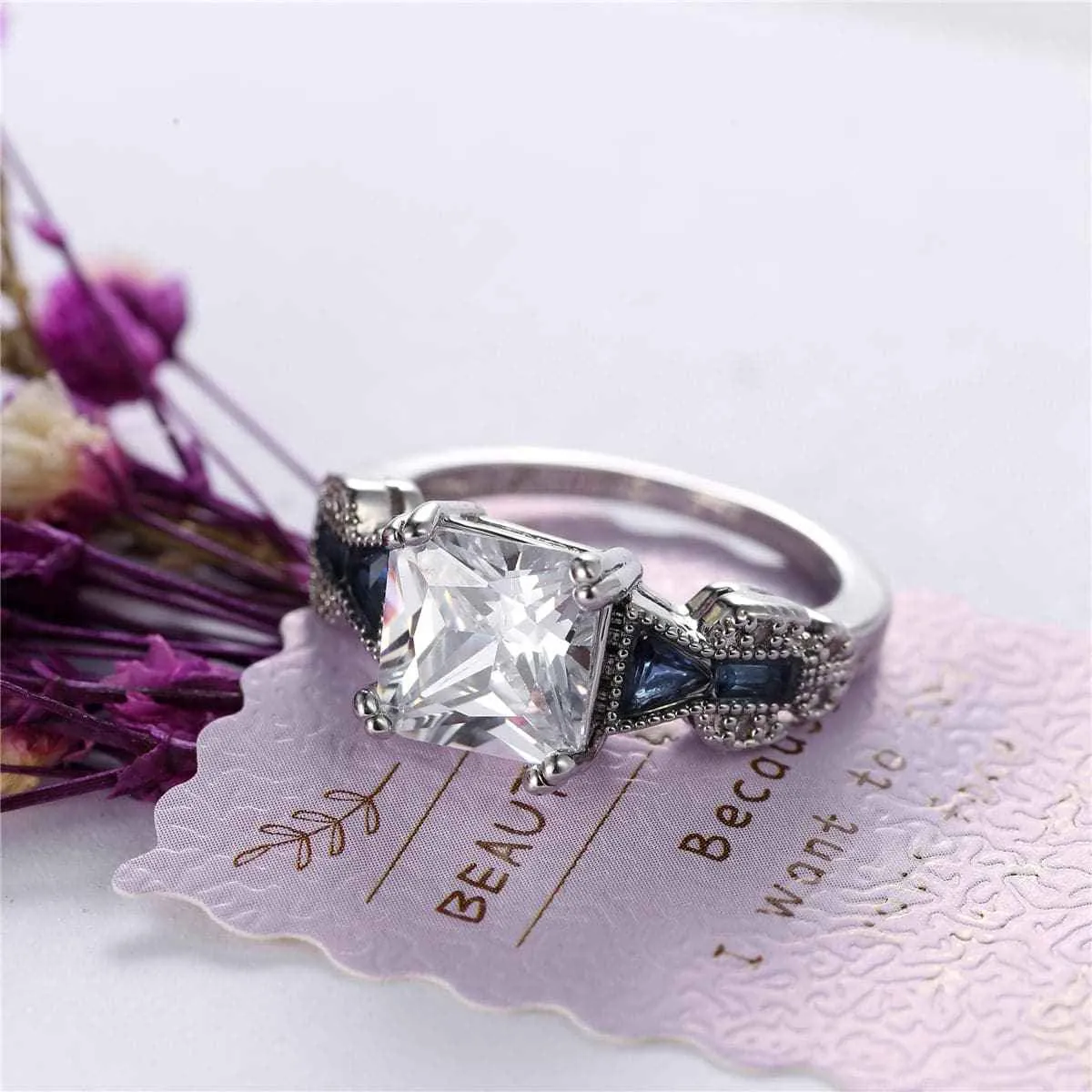Crystal & Silvertone Princess-Cut Prong-Set Ring sold by Zulily