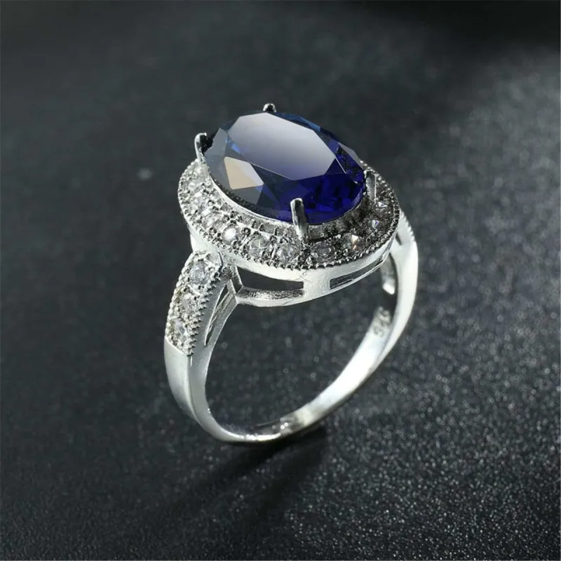Cubic Zirconia & Blue Crystal Oval Halo Ring made by Zulily