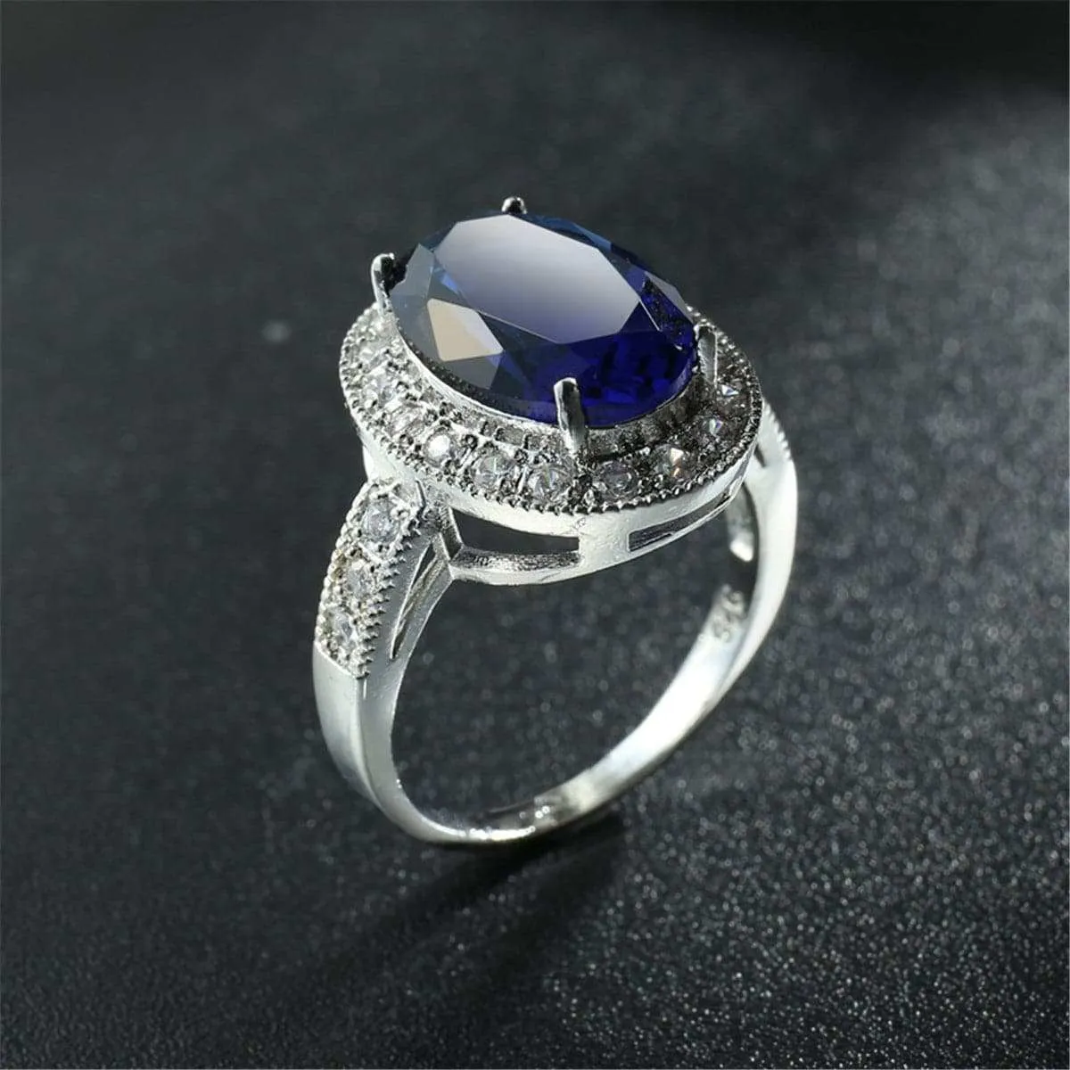 Cubic Zirconia & Blue Crystal Oval Halo Ring sold by Zulily
