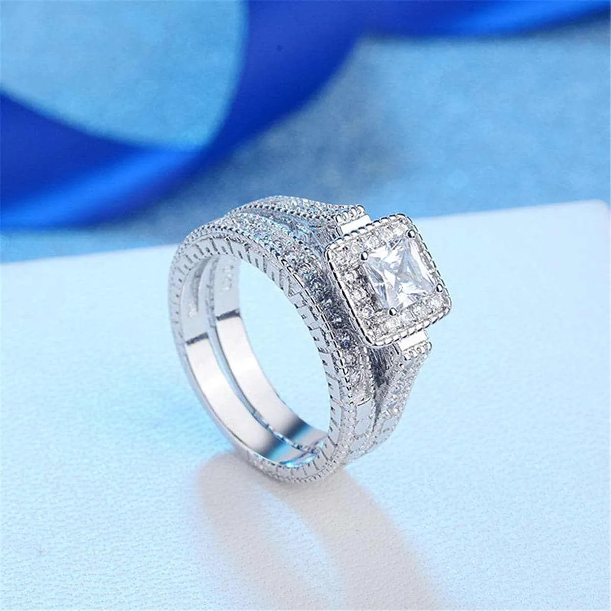 Crystal & Cubic Zirconia Princess-Cut Halo Band & Ring Set sold by Zulily product image thumbnail 3