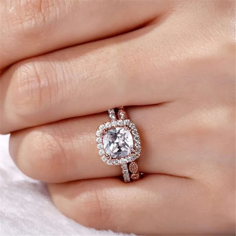 Cubic Zirconia & Crystal Cushion-Cut Halo Ring & Band made by Zulily