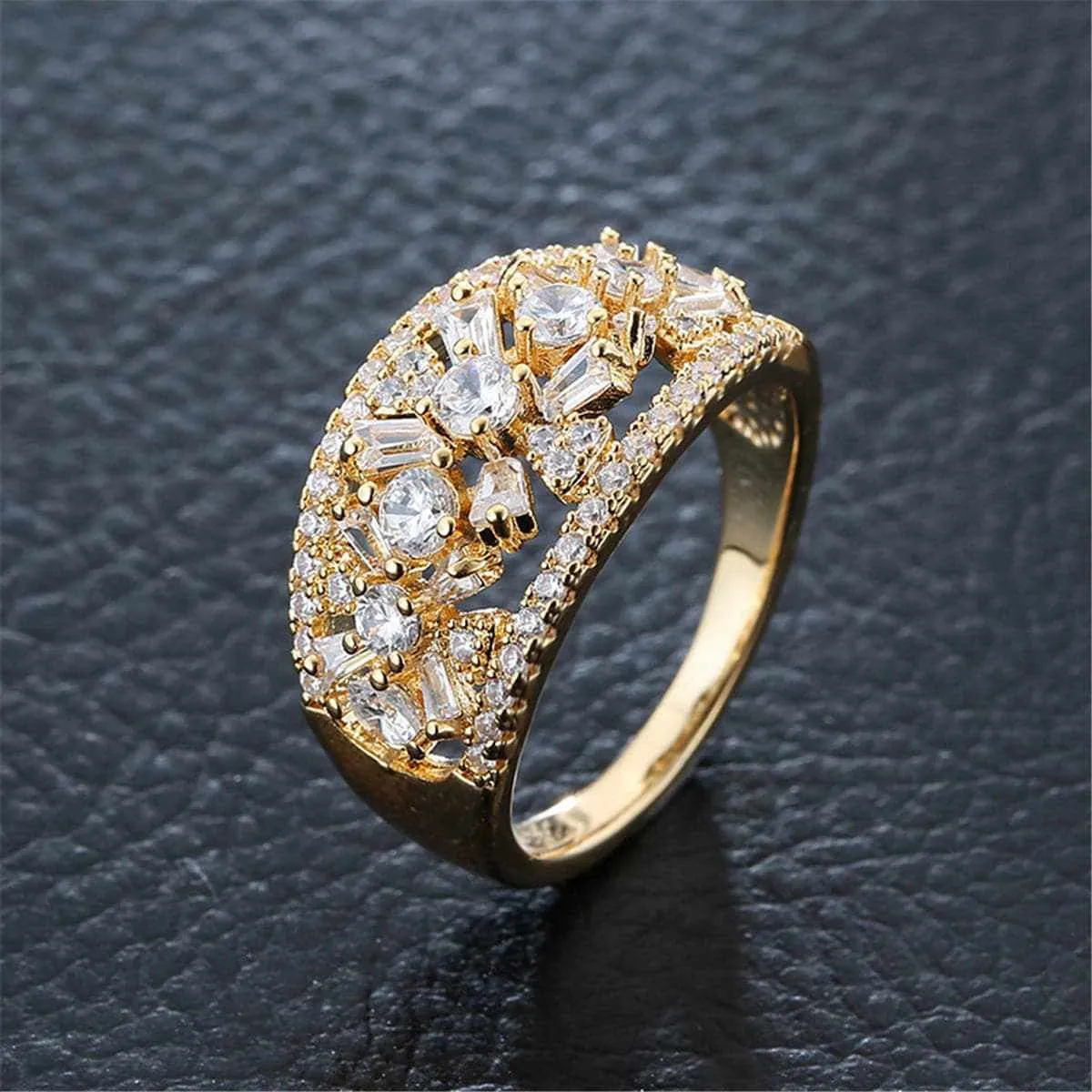 Cubic Zirconia & Crystal Flower Wide-Band Ring sold by Zulily product image thumbnail 2