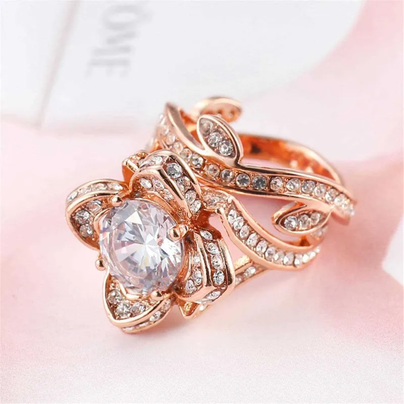 Cubic Zirconia & Crystal Rose Goldtone Floral Stacked Ring made by Zulily